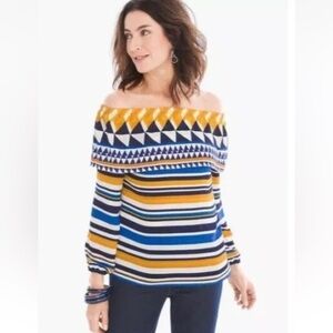 Chico’s Off-The-Shoulder Top Graphic Stripe Top Size X-Small